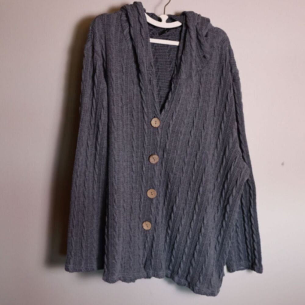 Loveu.Dear Hooded Cable Knit Sweater 3X Gray